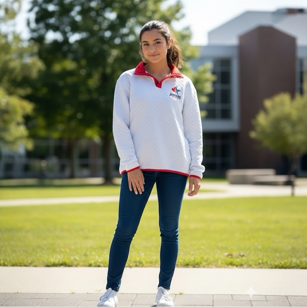 PowerTek Athletic Juniors Open Quilted Pullover | Unisex Size M | White & Red